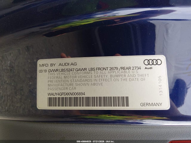 Продажа на аукционе авто 2019 Audi S5 3.0t Premium Plus, vin: WAUY4GF5XKN006894, номер лота: 45664929