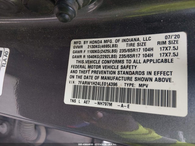 7FARW1H24LE014396 Honda Cr-v 2wd Lx
