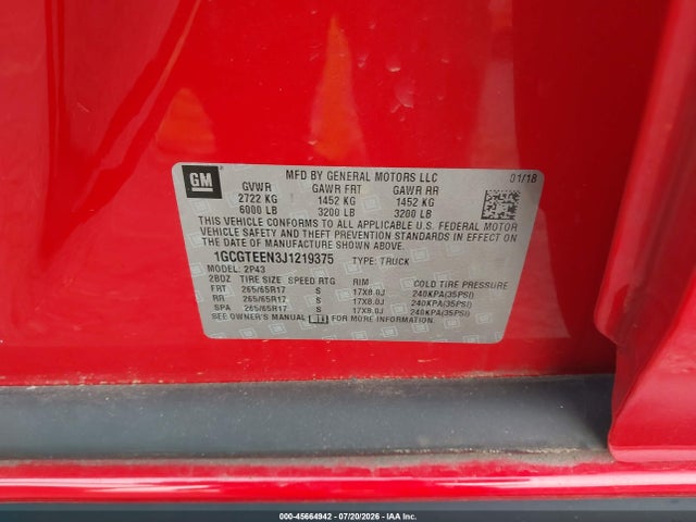 1GCGTEEN3J1219375 Chevrolet Colorado Zr2