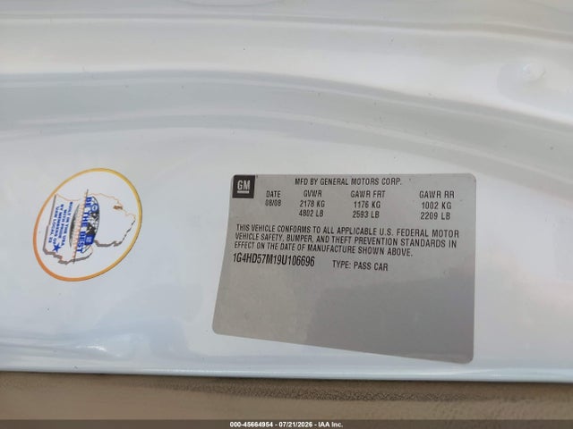 2009 Buick Lucerne Cxl მანქანა იყიდება აუქციონზე, vin: 1G4HD57M19U106696, აუქციონის ნომერი: 45664954