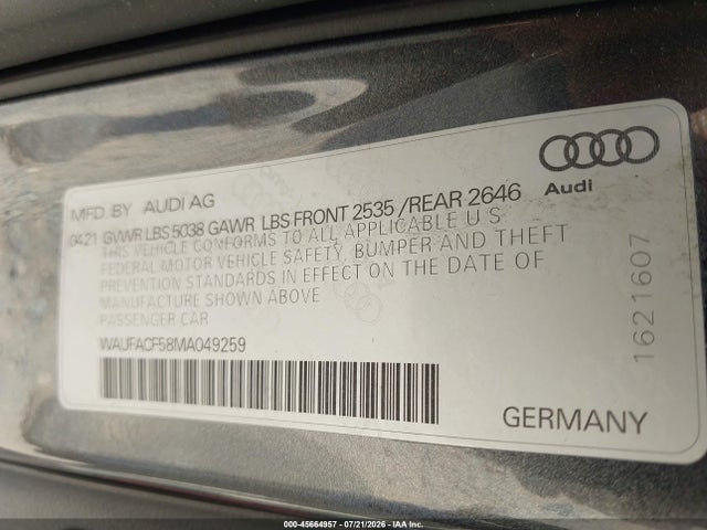 2021 Audi A5 Sportback Premium Plus 45 Tfsi Quattro S Tronic მანქანა იყიდება აუქციონზე, vin: WAUFACF58MA049259, აუქციონის ნომერი: 45664957