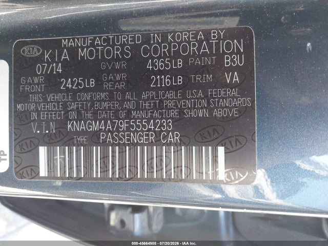 Продажа на аукционе авто 2015 Kia Optima Lx, vin: KNAGM4A79F5554233, номер лота: 45664988