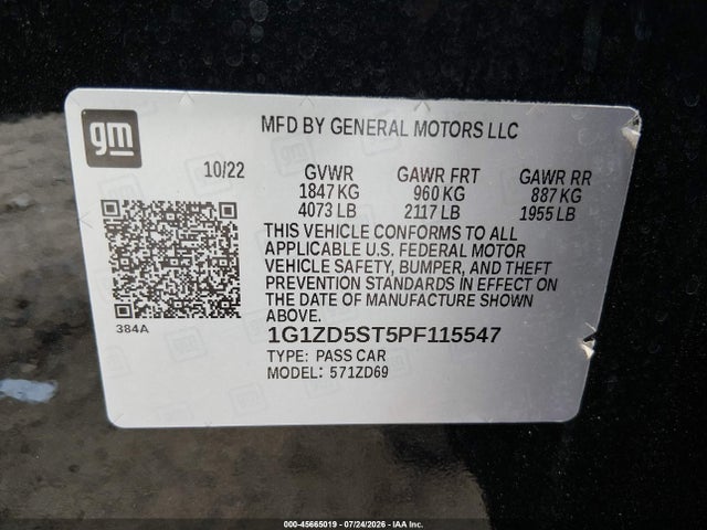 2023 Chevrolet Malibu Fwd 1lt მანქანა იყიდება აუქციონზე, vin: 1G1ZD5ST5PF115547, აუქციონის ნომერი: 45665019