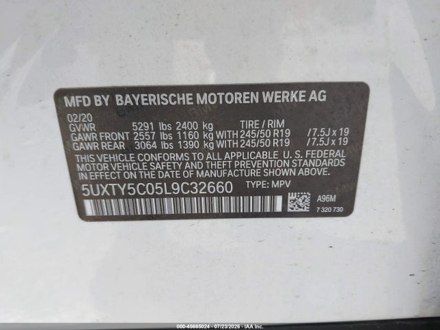 Продаж на аукціоні авто 2020 Bmw X3 Xdrive30i, vin: 5UXTY5C05L9C32660, номер лоту: 45665024