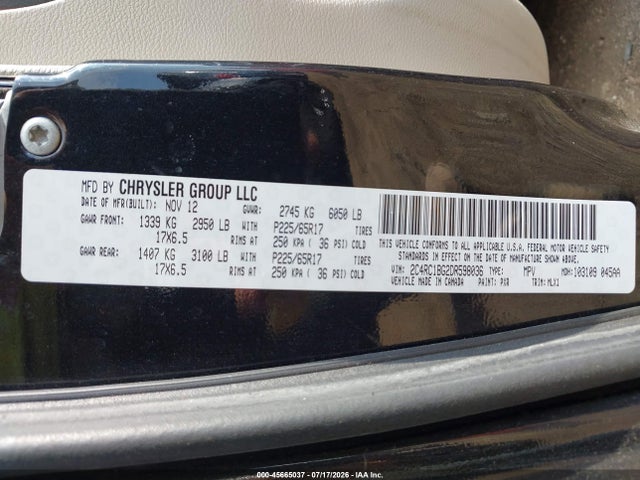 Продажа на аукционе авто 2013 Chrysler Town & Country Touring, vin: 2C4RC1BG2DR598036, номер лота: 45665037