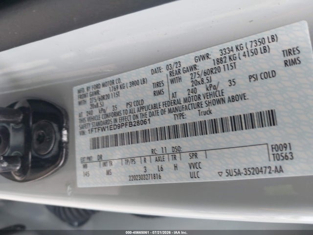 Aukcja sprzedaży 2023 Ford F-150 Xlt, vin: 1FTFW1ED9PFB28061, numer aukcji: 45665061