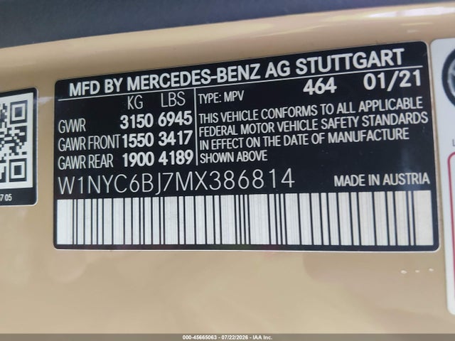 2021 Mercedes-benz G 550 Suv მანქანა იყიდება აუქციონზე, vin: W1NYC6BJ7MX386814, აუქციონის ნომერი: 45665063