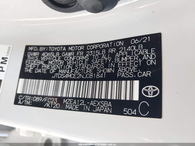 JTDS4MCE2NJ081841 Toyota COROLLA SE