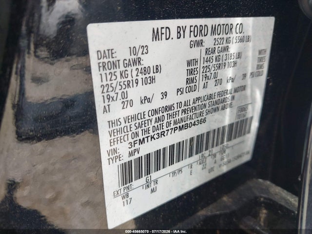 2023 Ford Mustang Mach-e Premium მანქანა იყიდება აუქციონზე, vin: 3FMTK3R77PMB04366, აუქციონის ნომერი: 45665070