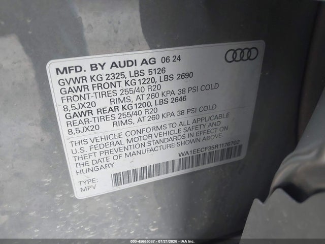 Продажа на аукционе авто 2024 Audi Q3 Premium Plus 45 Tfsi S Line Quattro Tiptronic, vin: WA1EECF35R1176702, номер лота: 45665087