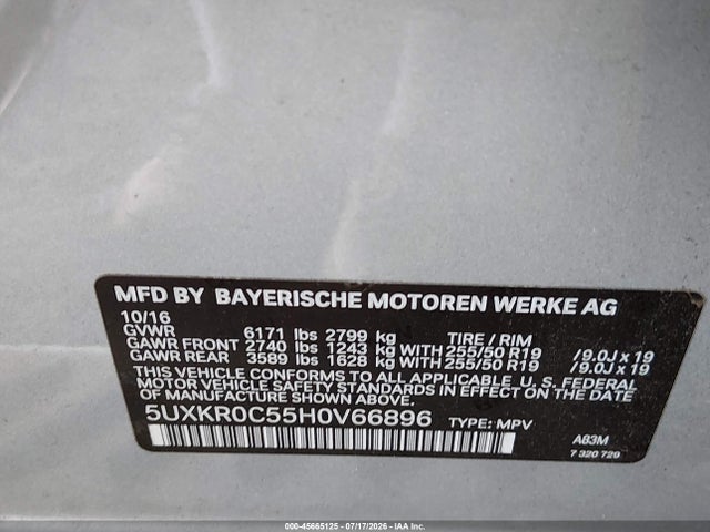 Aukcja sprzedaży 2017 Bmw X5 Xdrive35i, vin: 5UXKR0C55H0V66896, numer aukcji: 45665125