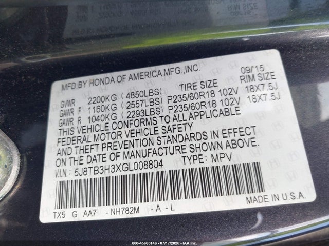 Aukcja sprzedaży 2016 Acura Rdx Acurawatch Plus Pkg, vin: 5J8TB3H3XGL008804, numer aukcji: 45665146