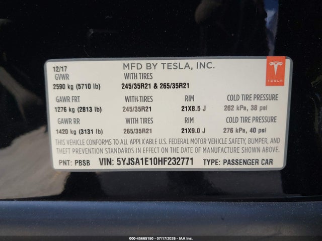 5YJSA1E10HF232771 Tesla Model S 60/75