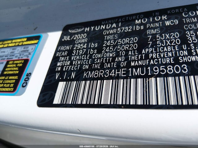 45665188 :رقم المزاد ، KM8R34HE1MU195803 vin ، 2021 Hyundai Palisade Sel مزاد بيع