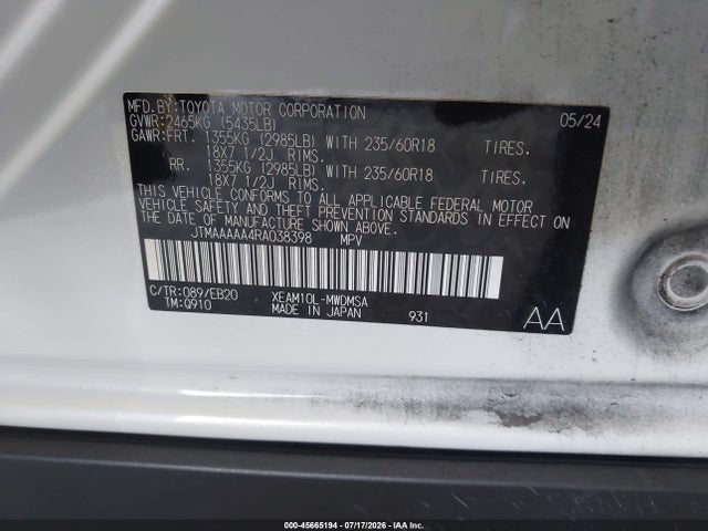 JTMAAAAA4RA038398 Toyota BZ4X XLE