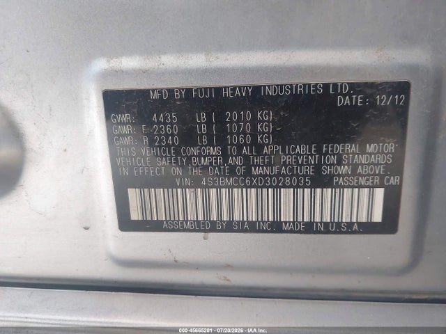 Продажа на аукционе авто 2013 Subaru Legacy 2.5i Premium, vin: 4S3BMCC6XD3028035, номер лота: 45665201