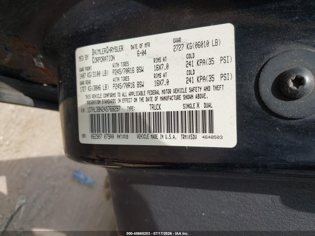 Продаж на аукціоні авто 2004 Dodge Dakota Sport/sxt, vin: 1D7HL38N24S768297, номер лоту: 45665203