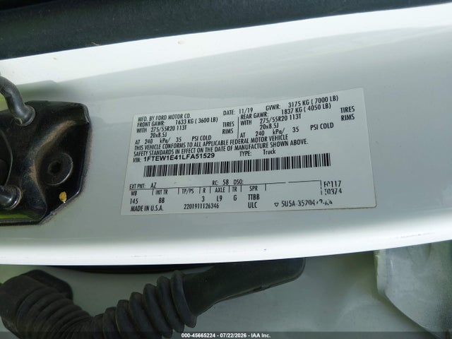 Aukcja sprzedaży 2020 Ford F-150 Platinum, vin: 1FTEW1E41LFA51529, numer aukcji: 45665224