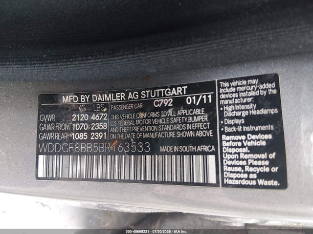Aukcja sprzedaży 2011 Mercedes-benz C 300 Luxury 4matic/sport 4matic, vin: WDDGF8BB5BR163533, numer aukcji: 45665231
