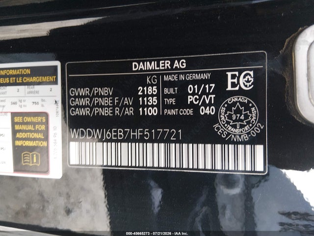 Aukcja sprzedaży 2017 Mercedes-benz Amg C 43 4matic, vin: WDDWJ6EB7HF517721, numer aukcji: 45665273