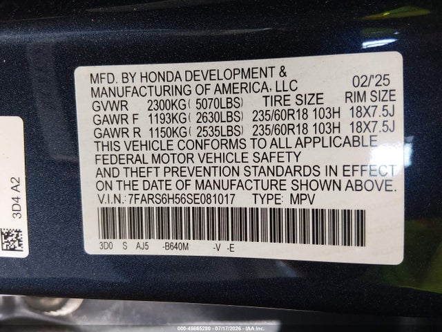 7FARS6H56SE081017 Honda Cr-v Hybrid Sport