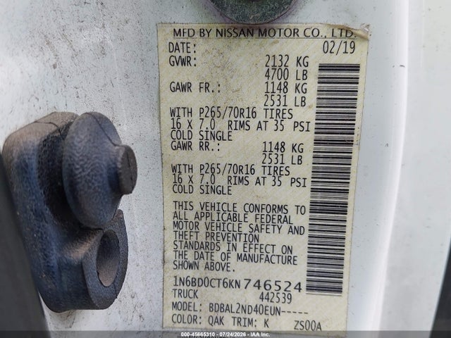 Nissan Frontier Sv-i4 2019 1N6BD0CT6KN746524 Image 9