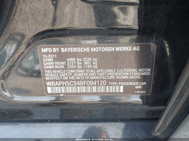 Продаж на аукціоні авто 2011 Bmw 328i, vin: WBAPH5C54BF094120, номер лоту: 45665319