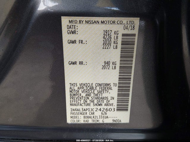 Nissan Altima 2.5 Sl 2018 1N4AL3AP1JC242603 Image 9