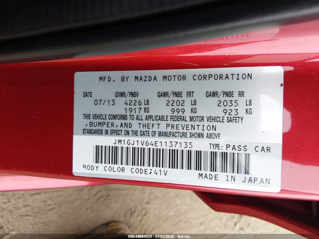 Aukcja sprzedaży 2014 Mazda Mazda6 I Touring, vin: JM1GJ1V64E1137135, numer aukcji: 45665325
