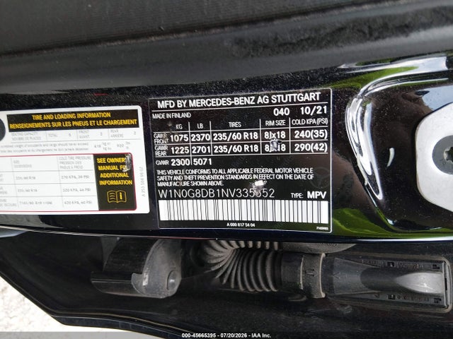 Auction sale of the 2022 Mercedes-benz Glc 300 Suv, vin: W1N0G8DB1NV335552, lot number: 45665395