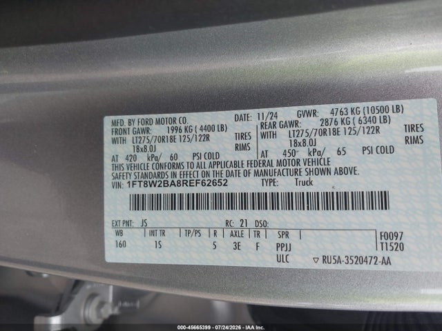 Aukcja sprzedaży 2024 Ford F-250, vin: 1FT8W2BA8REF62652, numer aukcji: 45665399