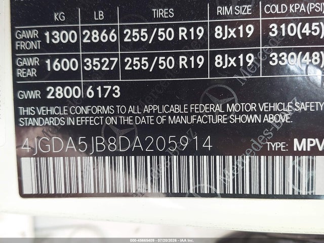 2013 Mercedes-benz Ml 350 მანქანა იყიდება აუქციონზე, vin: 4JGDA5JB8DA205914, აუქციონის ნომერი: 45665409