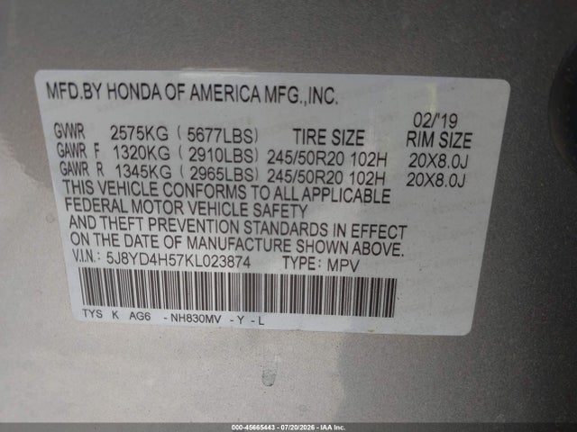 Acura Mdx Tech Pkg 2019 5J8YD4H57KL023874 Image 9