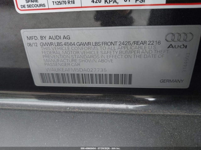 45665454 :رقم المزاد ، WAUKEAFM5DA027735 vin ، 2013 Audi A3 2.0t Premium مزاد بيع