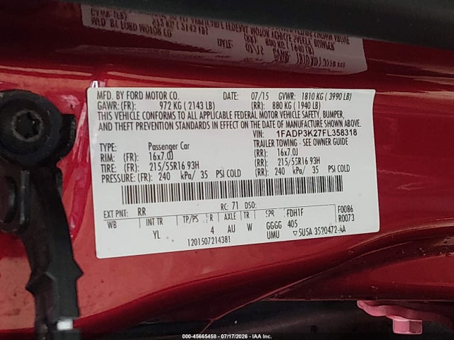 Ford FOCUS SE 2015 1FADP3K27FL358318 Image 9