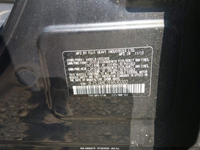 Продажа на аукционе авто 2014 Subaru Forester 2.5i Limited, vin: JF2SJAHC2EH530202, номер лота: 45665470