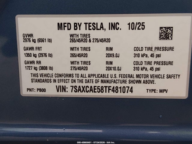 Tesla Model X All-wheel Drive 2026 7SAXCAE58TF481074 Image 9