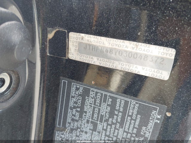 45665484 :رقم المزاد ، JTHFN48Y030048372 vin ، 2003 Lexus Sc 430 مزاد بيع