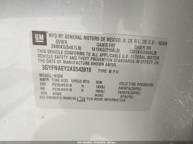 Aukcja sprzedaży 2010 Cadillac Srx Luxury Collection, vin: 3GYFNAEY2AS543919, numer aukcji: 45665493