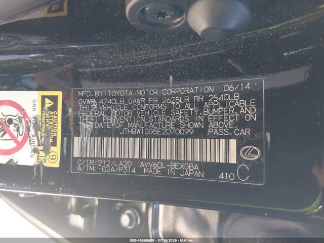 JTHBW1GG5E2070099 Lexus ES 300H
