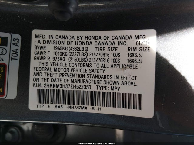 Honda CR-V LX 2014 2HKRM3H37EH522050 Image 9