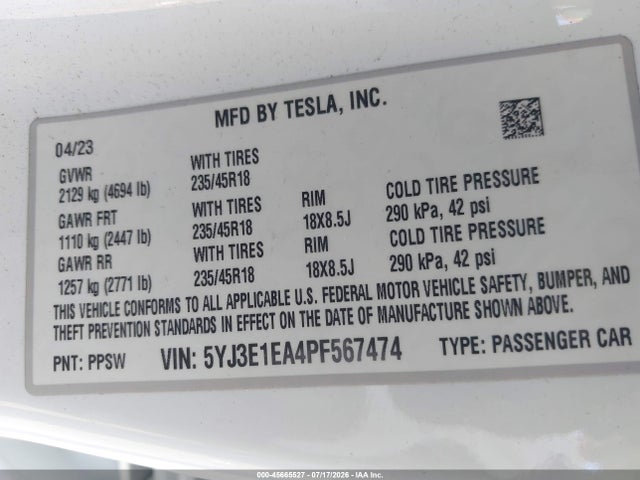 Tesla Model 3 Rear-wheel Drive 2023 5YJ3E1EA4PF567474 Image 9