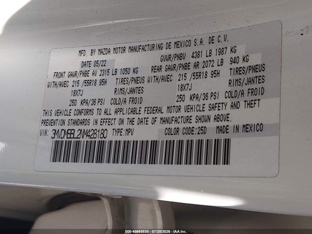 Aukcja sprzedaży 2022 Mazda Cx-30 Select, vin: 3MVDMBBL2NM428180, numer aukcji: 45665530