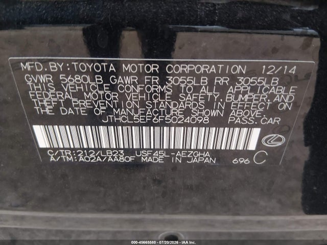 Продажа на аукционе авто 2015 Lexus Ls 460, vin: JTHCL5EF6F5024098, номер лота: 45665580