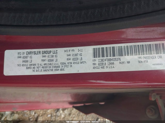 Продаж на аукціоні авто 2011 Chrysler 200 Lx, vin: 1C3BC4FB8BN535376, номер лоту: 45665594