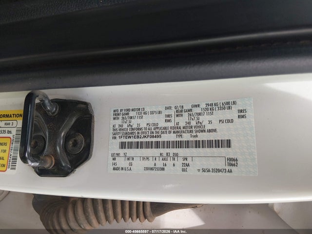 Продажа на аукционе авто 2018 Ford F-150 Xl, vin: 1FTEW1EB2JKF08495, номер лота: 45665597