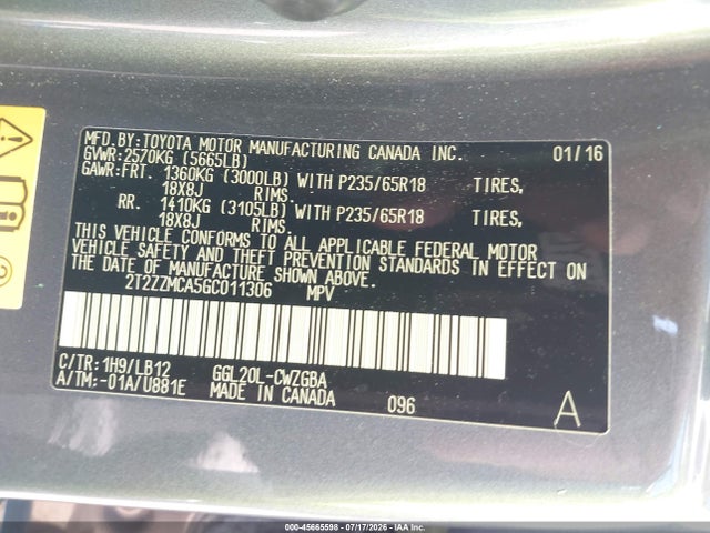 Продажа на аукционе авто 2016 Lexus Rx 350, vin: 2T2ZZMCA5GC011306, номер лота: 45665598