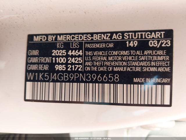 Aukcja sprzedaży 2023 Mercedes-benz Cla 250 Coupe, vin: W1K5J4GB9PN396658, numer aukcji: 45665600