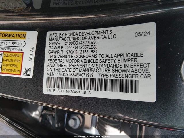 1HGCY2F84RA071919 Honda Accord Hybrid Touring