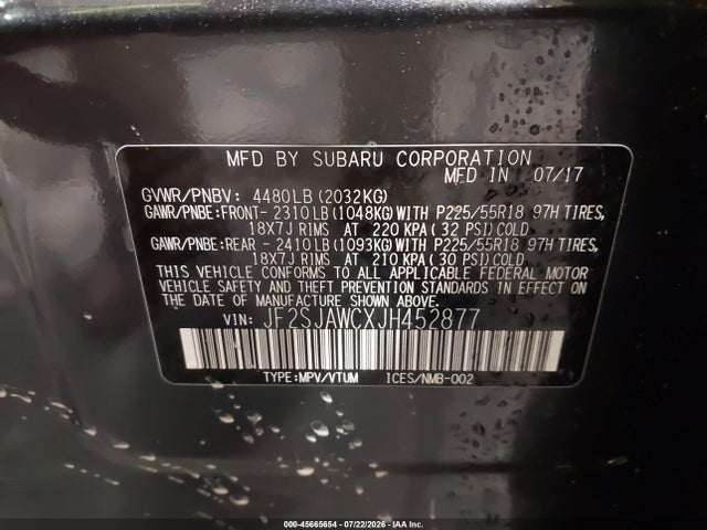 JF2SJAWCXJH452877 Subaru Forester 2.5i Touring